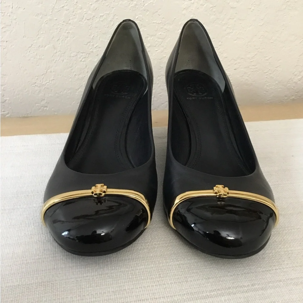 Tory Burch Pacey wedges Black Patent Leather Cap Toe Shoes For Woman Size 8M - Picture 4 of 13